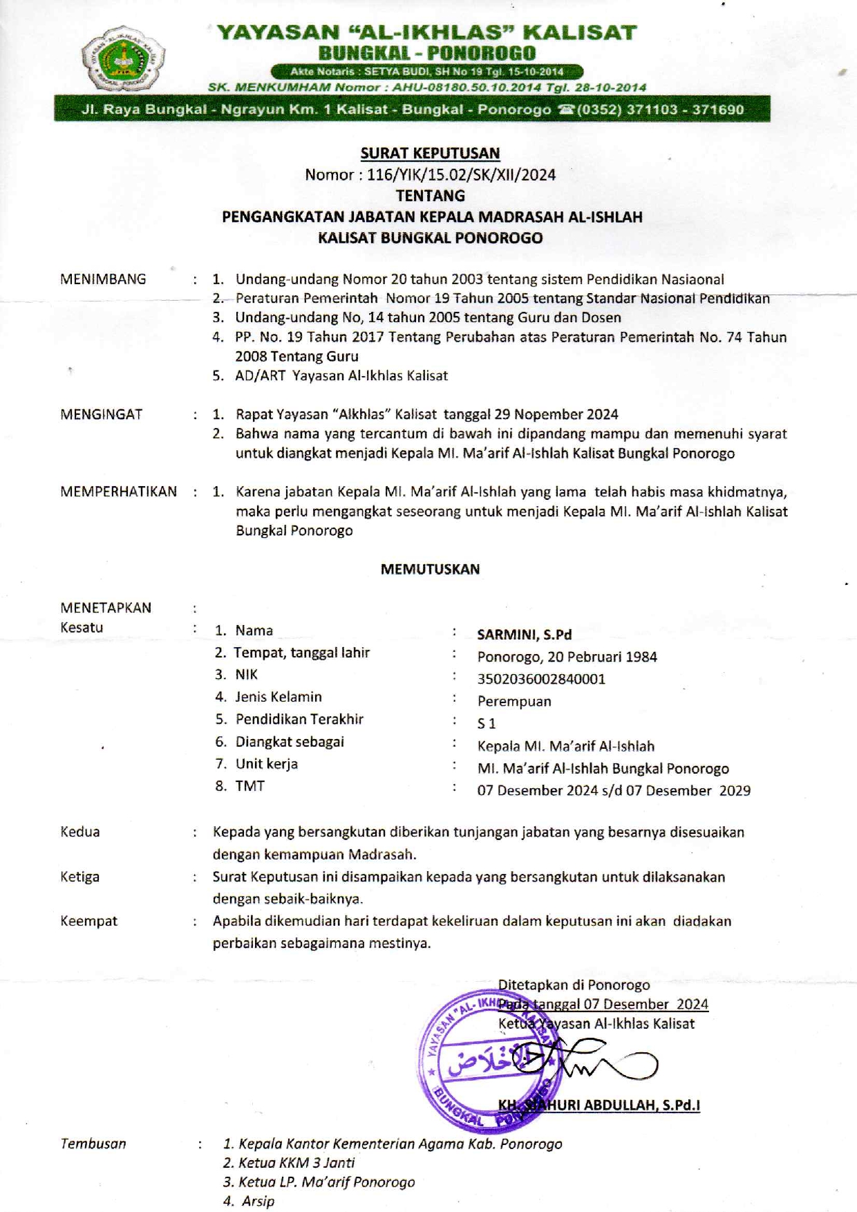 SK KEPALA MADRASAH
